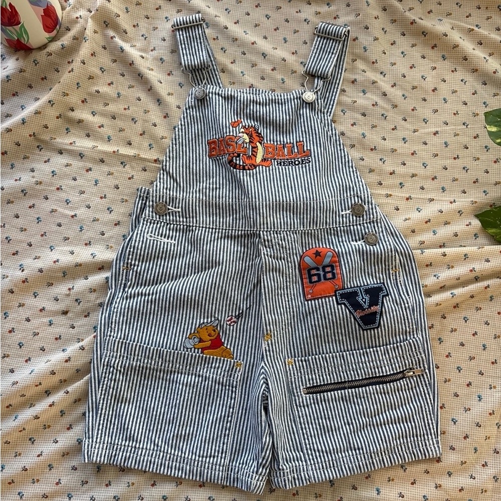 Baseball Pooh Y2K Shortalls